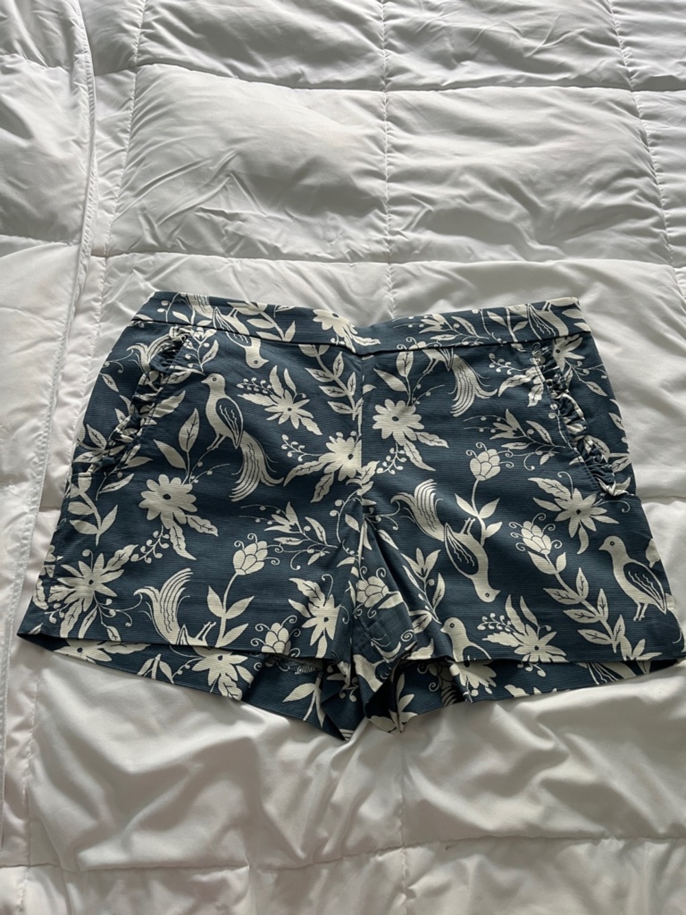 LOFT Navy Floral & Bird Print Bermuda Shorts
